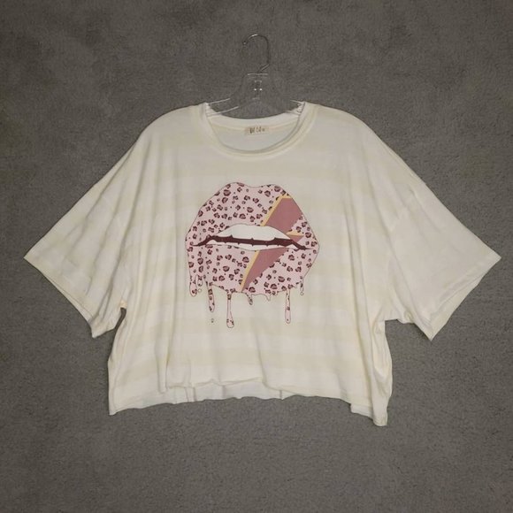 Wst Cst Womens Crop Top White Yellow Stripe Short Sleeve Stretch Pullover S New - Picture 1 of 9